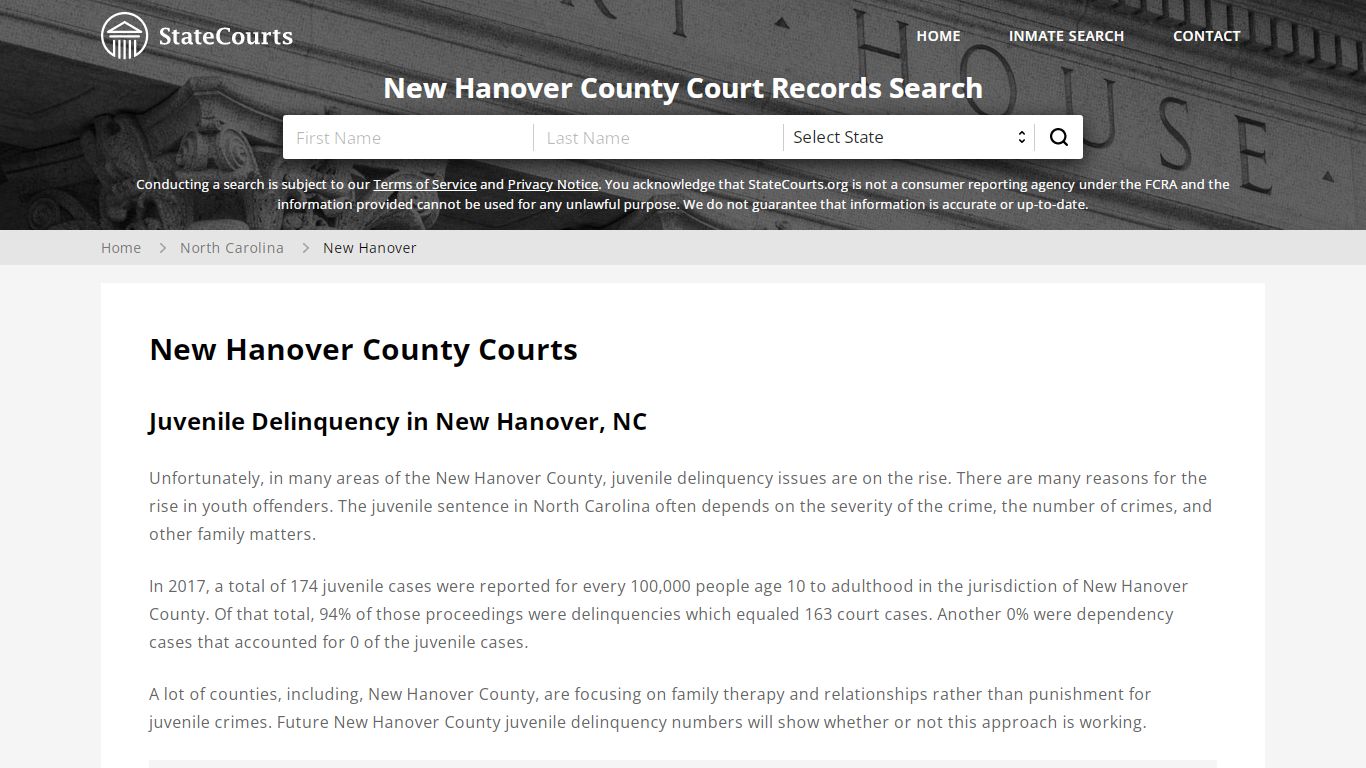 New Hanover County, NC Courts - Records & Cases - StateCourts